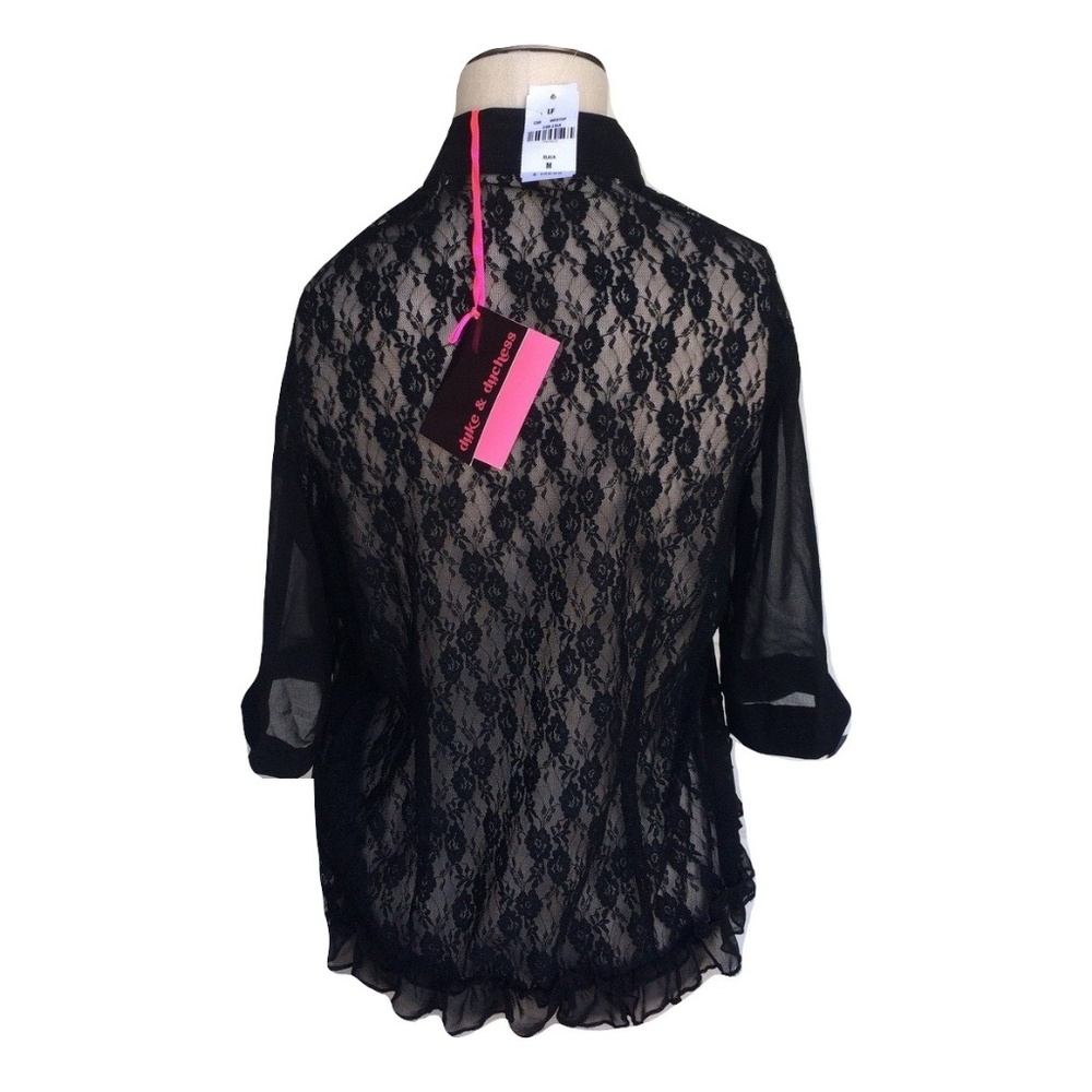 NWT LF Stores Sheer Button Down Black Lace Blouse - Picture 3 of 3